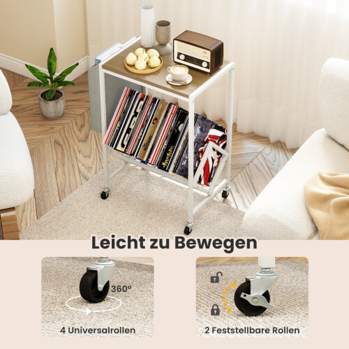 Rolling Turntable Stand with Vinyl Storage & Magazine Rack 2