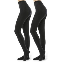 2 pares de meias-calças femininas forradas com lã - Meias-calças opacas e quentes de inverno 100D