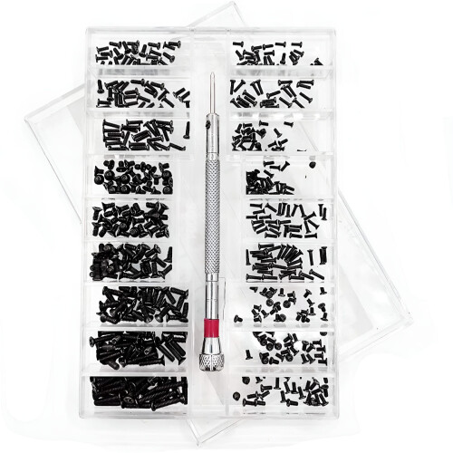 Kit com 500 micro parafusos de reparo em aço inoxidável, sortidos para óculos e laptops. 1