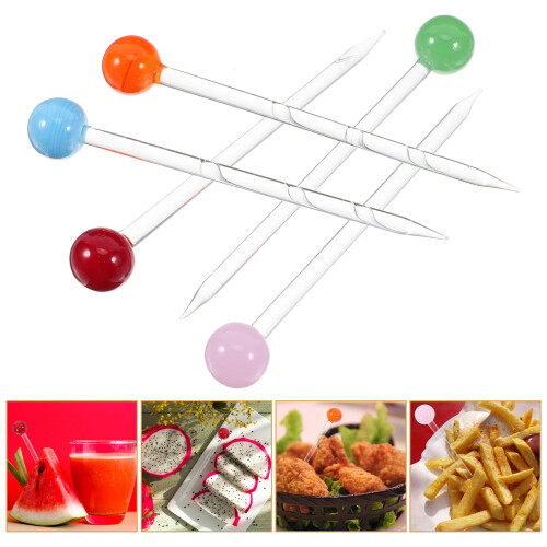 5 stk. glassfruktpinner assorterte farger 2