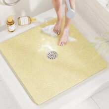 Štvorcová protišmyková sprchová rohožka 32x32", mäkká PVC špongia do vane s odtokovými otvormi, rýchloschnúca, bez prísaviek, béžová
