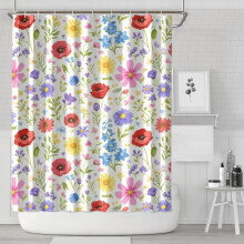 Cortina de ducha Pioneer Flower con estampado floral, 213 x 183 cm, juego de cortina de ducha decorativa para baño con 12 ganchos, impermeable y