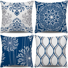 Fodere decorative per cuscini 18x18, set da 4, blu, moderne fodere quadrate per cuscini per divano, poltrona, stile rustico, esterni e soggiorno