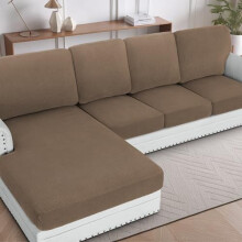 Ecksofa-Überzug (1-teilig) für L-förmige Chaiselongue, nur Sitzbezug, kompatibel mit linken/rechten Ecksofas – Macchiato