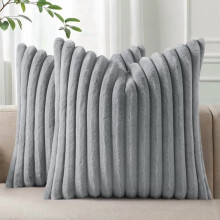 Fodere per cuscini decorativi in pelliccia sintetica 26x26, set da 2, lussuose fodere a righe morbide e soffici per divano, soggiorno, grigio