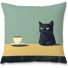 Housse de coussin en flanelle à motif chat noir 45 x 45 cm