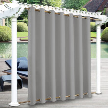 Vandtætte rustfrie udendørs terrassegardiner, top- og bundmaljer, sollysblokerende, privatlivsgardiner til have/veranda – 100"x108", grå, 1 panel