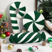3dílné vánoční polštáře – design bonbónů a stromečku, měkké vlněné plyšové polštáře na pohovku, gauč, ložnici (zelené),