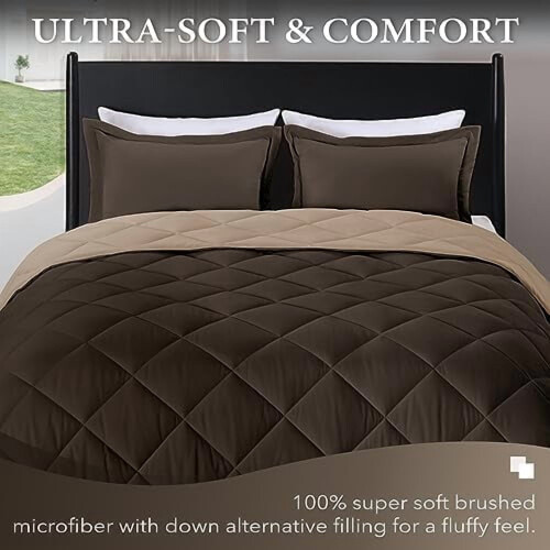 King Comforter Set Brown Tan 3-Piece All-Season 1