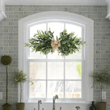 Guirnalda floral artificial de olivo con hojas de seda, frutos de olivo y lazo de cinta – Decoración de primavera/verano para puertas, paredes y