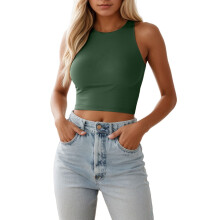 Dame Crop Tank Tops Dobbeltfôret Avslappet Grunnleggende Ermeløs Trenings Cami-skjorter Søte Sommer Slim Fit Yoga-Topper
