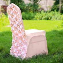 10 Blush Satin Raised Roses Spandex Stretchable Banquet Solid Chair Covers Slipcovers