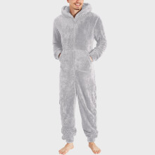 Combinaison pyjama à capuche pour homme – Combinaison légère en polaire douce avec fermeture éclair, manches longues et pantalon, vêtement de