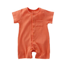 Nyfødt gutteklær, nyfødte onesies, barne ensfarget rund hals kortermet jumpsuit småbarn sommer pustende veske fisejakke oransje 6-9 måneder
