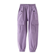 Kids Girls Cargo Pants Cotton Jogger Pants Children Super Cool Pants Casual Wear Pants Kids Clothes Purple
