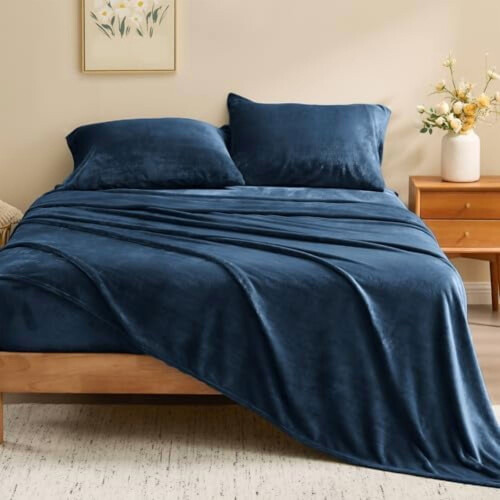 Fleece-Bettwäsche-Set, Queen-Size, Marineblau 1