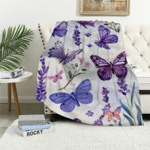 Purple Lavender Floral Butterfly Throw Blanket – Ultra Soft Plush, Compatible with Bed/Chair/Car/Sofa, Lavender Lover Gift