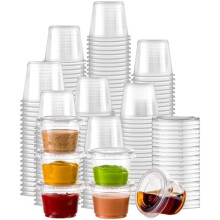 250 Pack 1 oz Jello Shot Cups with Lids, Disposable Souffle Portion Cups for Sauce