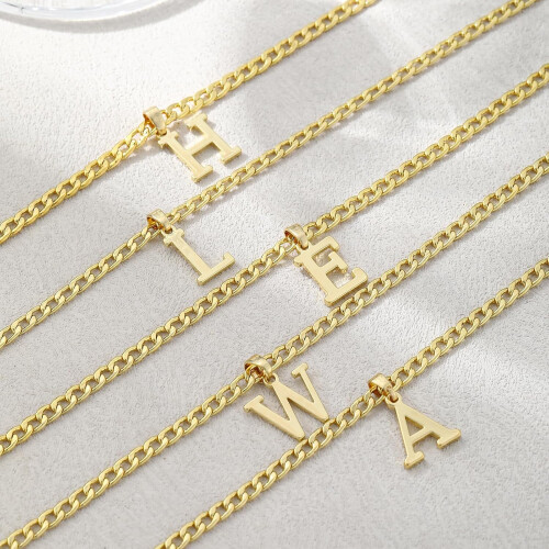 Colar com Pingente da Inicial AZ para Homens, Banhado a Ouro 18K, Corrente Cubana de 4mm e 50cm (20 polegadas), Joia para Presente 2