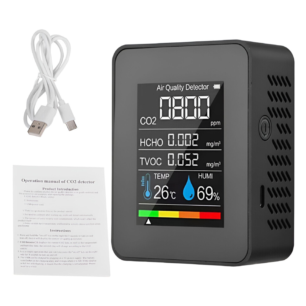 5 In1 Indoor Air Quality Monitor Co2 Hcho Tvoc Aqi Meter Detector Tester 9482726753667