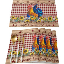 Rustic Rooster Sunflower Placemats Set of 4, Non-Slip & Washable, Farmhouse Western Style for Kitchen, Dining, Wedding, Party – Compatible with