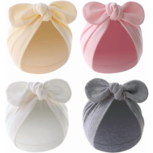 Gorro turbante de algodão com laço para bebê (4 peças)