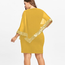 Női ruhák Nyári rövid ujjú, plus size hideg vállú, aszimmetrikus sifon pánt nélküli flitteres hétköznapi ruha