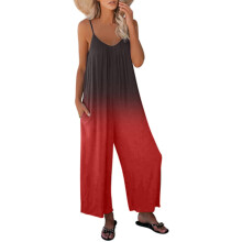 Tuta intera da donna ampia senza maniche con spalline sottili regolabili, pantaloni lunghi elasticizzati, tuta casual sfumata con tasche, in saldo
