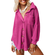Dames Shacket Wafelgebreide Casual Jasjes, Flanellen Blouses met Knoopsluiting, Nette Tops, Herfstkleding 2023, Mode-outfits