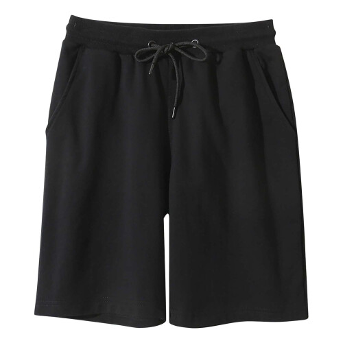 Plus Size Sommer Casual Ensfarvede Bomuldsshorts til Herrer, Herremode Slanke Strandshorts Sort