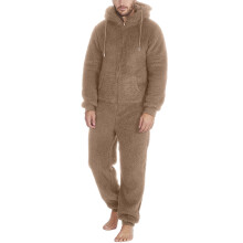 Macacão de lã com capuz para homem, pijama de inverno de uma peça com zíper e bolso, roupa de dormir macia e aconchegante para o inverno, roupa