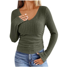 Damen-Langarmpullover mit V-Ausschnitt, Tunika-Top, elegant, lässig, fürs Büro, trendige Frühlingskleidung, figurbetont, solo oder im Lagenlook