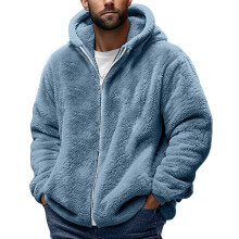 Manteau à capuche en polaire pour homme, bleu A, taille S