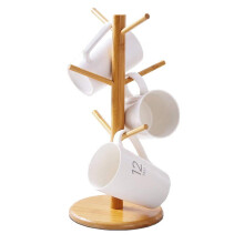 Mug Holder Tree,Coffee Cup Holder,Bamboo Mug Tree for Counter,Coffee Mug Rack Dryer with 6 Hooks