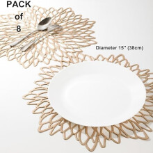 Gouden metallic placemats met bladmotief, 38 cm (15 inch), verpakking van 18 stuks.
