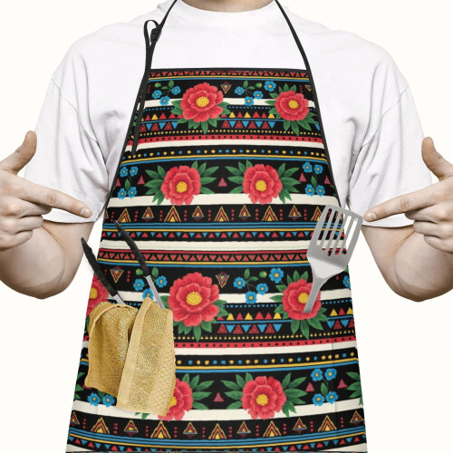 Avental de algodão e linho com estampa floral e bolsos, 84 x 69 cm (33 x 27 polegadas) 1