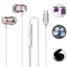 Metal USB C Earbuds with Immersive Bass, Wired Earbuds with Microphone for Gaming & Daily Use, White