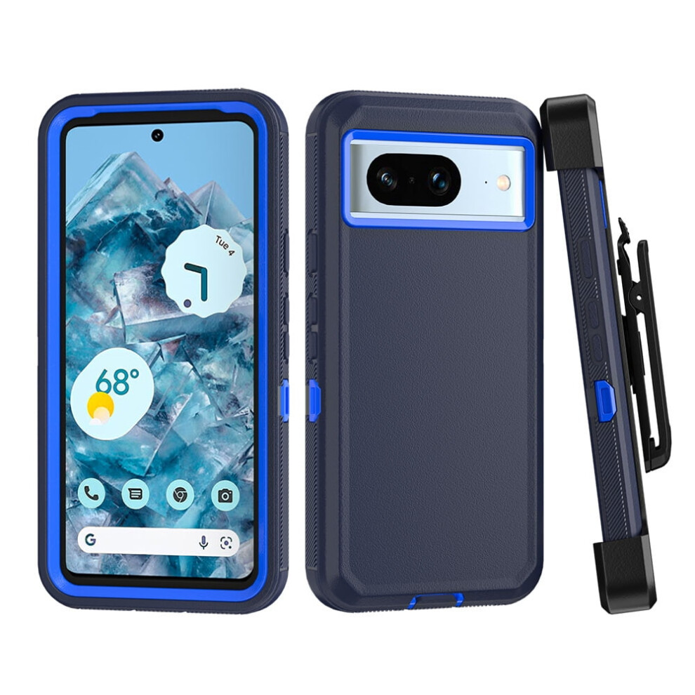 Xhy Google Pixel 8 Case With Belt Clip Holster Â Military-Grade, 3-In-1 Shockproof Armor, Detachable, Compatible With Pixel 8 Â Blue+ Dark/Blue 9175034699542