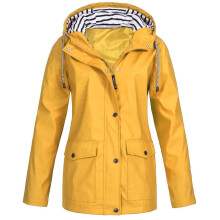 UTTOASFAY Damen-Regenjacke, einfarbig, Outdoor, Übergröße, Kapuze, winddicht, gelb