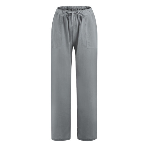 UTTOASFAY Γυναικείο Παντελόνι Γυναικείο Casual Μονόχρωμο Παντελόνι Βαμβάκι Λινό 1