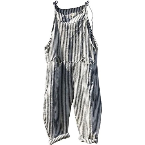 Macacão feminino casual listrado e descontraído