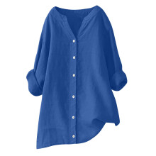 Damen-Baumwoll-Leinen-Hemden, einfarbig, 3/4-Ärmel, Tunika-Tops, Sommer-Tops für Damen, lässige V-Ausschnitt-Sommer-Tops