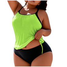 Conjunto de tankini Kukoosong para mujer, tallas grandes, braguita de talle alto, relleno extraíble, control de abdomen, cordón ajustable – Color