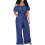 KEUSN Plus Size Dame Ensfarvede Vide Ben Off Shoulder Denim Jumpsuits 2