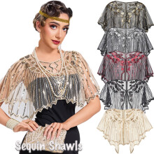 Xale estilo anos 1920, xales de noiva com lantejoulas e miçangas, xale e echarpe bolero estilo melindrosa para usar sobre vestidos de noite, festa