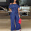 KEUSN Plus Size Dame Ensfarvede Vide Ben Off Shoulder Denim Jumpsuits 5