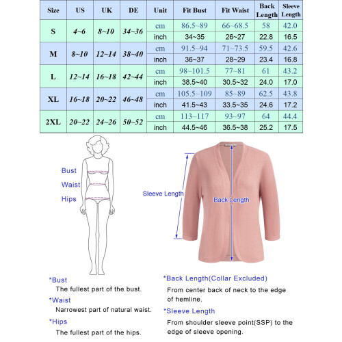 Dame Basic 3/4-ermet V-hals åpen front vaffelstrikket kort cardigan 2