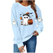 Dámske pohodlné halloweenske mikiny s kapucňou a dlhým rukávom s výstrihom a motívom tekvice
