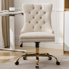 ENYOPRO Makeup Chair with High Back, Large Velvet Fabric Swivel Task Chair for Home Office, Ergonomic Comfortable Chair, Comfy Chair, Beige