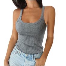 Lzobxe Tanktops für Damen, einfarbig, ärmellos, U-Ausschnitt, Sommer, Freizeit, Sport, Größen S-5XL